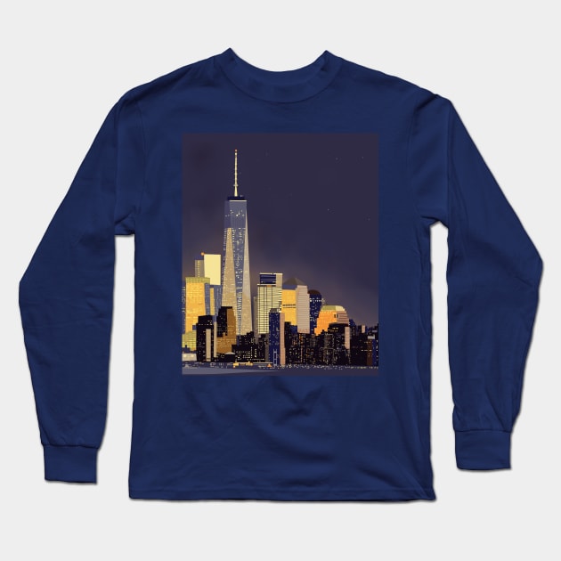 Skyscrapers At night Long Sleeve T-Shirt by Mimie20